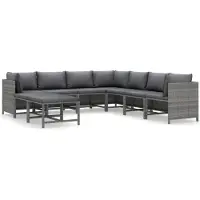 vidaXL 9-delige Loungeset met kussens poly rattan grijs