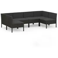 vidaXL 6-delige Loungeset met kussens poly rattan zwart
