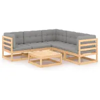 vidaXL 6-delige Loungeset met kussens massief grenenhout