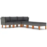 vidaXL 6-delige Loungeset met kussens poly rattan grijs