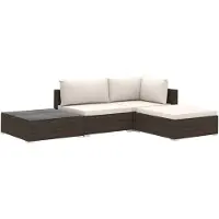 vidaXL 4-delige Loungeset met kussens poly rattan bruin