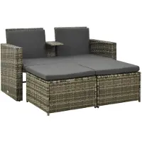 vidaXL 3-delige Loungeset met kussens poly rattan grijs