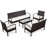 vidaXL 5-delige Loungeset met kussens poly rattan bruin