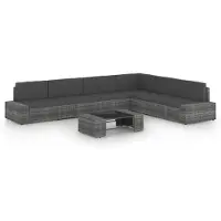 vidaXL 7-delige Loungeset met kussens poly rattan grijs