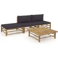 vidaXL 4-delige loungeset voor de tuin met donkergrijze kussens, bamboe