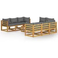 vidaXL 9-delige Loungeset met kussens massief acaciahout