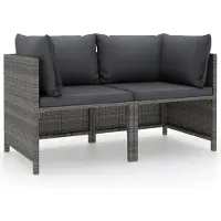 vidaXL Tuinbank 2-zits met kussens poly rattan grijs