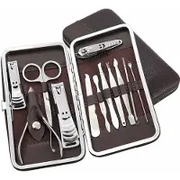 Postdrogist Luxe Manicure En Pedicureset - Manicureset - Reisset Met Lederen Etui - Pedicure Set - Nagel Verzorging Set - 12 Delig - Bruin