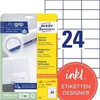 Avery Zweckform AVERY Universele etiketten 6173, 70 x 37 mm, 600 + 120 stuks.