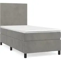 vidaXL Boxspring met matras fluweel lichtgrijs 90x200 cm