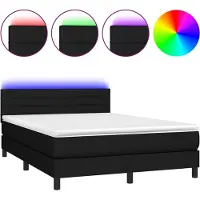 vidaXL Boxspring met matras en LED stof zwart 140x190 cm