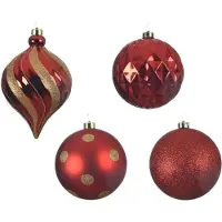 Décoris 6 XXL kerstballen kunststof dia. 15 cm in koker ballen kleur rood