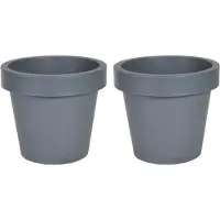 Mega Collections Plantenpot/bloempot - 2x - kunststof - grijs - buiten - D35 x H31 cm