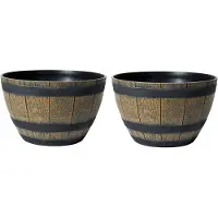 Mega Collections Plantenpot/bloempot - 2x - kunststof - bruin - rond - D33 x H21 cm