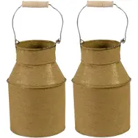 Mega Collections Melkbus plantenpot/bloempot - 2x - zink - oud goud - D13 x H20 cm - Plantenpotten