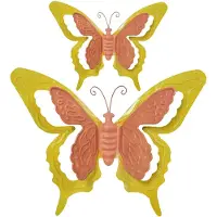 Merkloos Tuin/schutting decoratie vlinders - metaal - oranje - 17 x 13 cm - 36 x 27 cm - Tuinbeelden