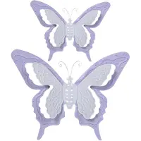 Merkloos Tuin/schutting decoratie vlinders - metaal - lila paars - 24 x 18 cm - 46 x 34 cm - Tuinbeelden