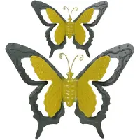 Merkloos Tuin/schutting decoratie vlinders - metaal - groen - 24 x 18 cm - 46 x 34 cm - Tuinbeelden