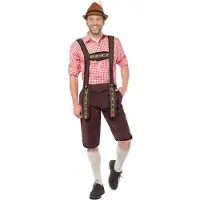 Partychimp Oktoberfest overknee lederhose donker bruin voor heren 52 (L) - Carnavalsbroeken