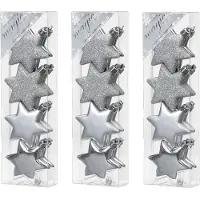 Merkloos 24x stuks kunststof kersthangers sterren zilver 6 cm kerstornamenten - Kersthangers