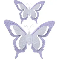 Merkloos Tuin/schutting decoratie vlinders - metaal - lila paars - 17 x 13 cm - 36 x 27 cm - Tuinbeelden