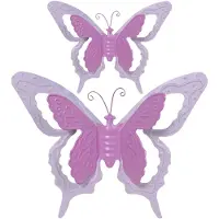 Merkloos Tuin/schutting decoratie vlinders - metaal - roze - 24 x 18 cm - 46 x 34 cm - Tuinbeelden