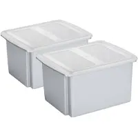 Sunware set van 2x opslagboxen kunststof 32 liter lichtgrijs 45 x 36 x 24 cm met deksel - Opbergbox