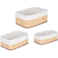 Kipit Badkamer/Toilet ruimte opbergmandjes - bamboe/stof wit - set 3x stuks - Opbergmanden