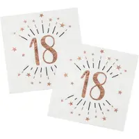 SANTEX Verjaardag feest servetten leeftijd - 20x - 18 jaar - rose goud - 33 x 33 cm - Feestservetten