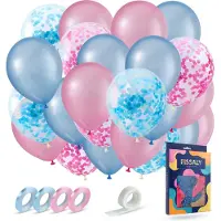 Fissaly 40 Stuks Gender Reveal Baby Shower Ballonnen - Decoratie Boy or Girl Party - Feestpakket Versiering – Geslachtsbepaling Jongen & Meisje – Zwangerschap Aankondiging