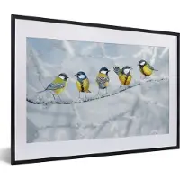 PosterMonkey Poster - Fotolijst - Vogel - Koolmees - Winter - Sneeuw - Takken - 60x40 cm - Poster in lijst - Wanddecoratie natuur - Poster vogels - Poster dieren - Foto met lijst