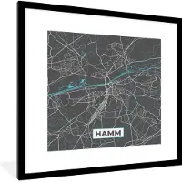 PosterMonkey Fotolijst incl. Poster - Stadskaart – Hamm – Duitsland – Plattegrond – Kaart - 40x40 cm - Posterlijst