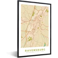 PosterMonkey Fotolijst incl. Poster - Ravensburg - Stadskaart - Plattegrond - Vintage - Kaart - 60x90 cm - Posterlijst