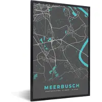 PosterMonkey Fotolijst incl. Poster - Blauw – Duitsland – Plattegrond – Stadskaart – Kaart – Meerbusch - 20x30 cm - Posterlijst