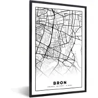 PosterMonkey Fotolijst incl. Poster Zwart Wit- Plattegrond - Kaart - Frankrijk - Stadskaart - Bron - Zwart wit - 60x90 cm - Posterlijst