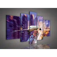 Canvas Schilderij - Vliegtuig - Stad - Toren - Steden - Inclusief Frame - 170x100cm - 5 Luiks