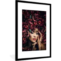 PosterMonkey Poster in lijst - Fotolijst 60x90 cm - Posters - Vrouw - Bloemen - Henna - Portret - Posterlijst zwart - Decoratie - Wanddecoratie woonkamer - Muurdecoratie slaapkamer