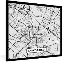 PosterMonkey Fotolijst incl. Poster - Saint-Priest – Plattegrond - Frankrijk – Kaart – Stadskaart - 40x40 cm - Posterlijst