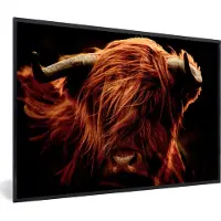 PosterMonkey Fotolijst - Poster - Schotse hooglander - Close up - Dierenkop - Zwart - Koe - Kader - 30x20 cm - Poster dieren - Poster Schotse hooglander - Foto in lijst - Poster frame - Kamerdecoratie