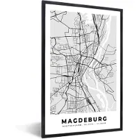 PosterMonkey Fotolijst incl. Poster - Kaart - Stadskaart - Duitsland - Magdeburg - Plattegrond - 60x90 cm - Posterlijst