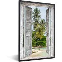 PosterMonkey Fotolijst incl. Poster - Tropisch - Palmboom - Doorkijk - Zee - 20x30 cm - Posterlijst