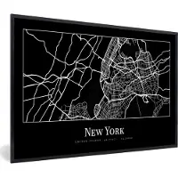 PosterMonkey Fotolijst incl. Poster - Kaart - New York - Stadskaart - Plattegrond - 120x80 cm - Posterlijst