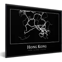PosterMonkey Fotolijst incl. Poster - Hong Kong - Kaart - Stadskaart - Plattegrond - 40x30 cm - Posterlijst