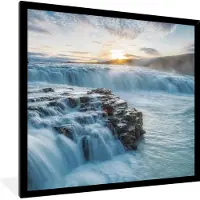 PosterMonkey Fotolijst incl. Poster - Waterval - Water - Stenen - Zon - Natuur - 40x40 cm - Posterlijst