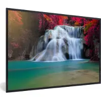 PosterMonkey Fotolijst incl. Poster - Waterval - Bomen - Rood - Landschap - Natuur - 60x40 cm - Posterlijst