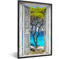 PosterMonkey Fotolijst incl. Poster - Boom - Tropisch - Zee - Doorkijk - Strand - 80x120 cm - Posterlijst