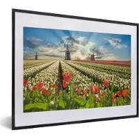 PosterMonkey Fotolijst incl. Poster - Windmolen - Tulpen - Lucht - Natuur - 40x30 cm - Posterlijst