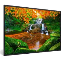 PosterMonkey Fotolijst incl. Poster - Natuur - Waterval - Stenen - Mos - Bladeren - Groen - 90x60 cm - Posterlijst