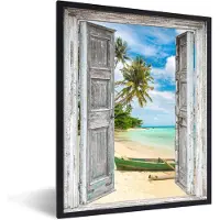 PosterMonkey Fotolijst incl. Poster - Kano - Strand - Palmboom - Strand - Doorkijk - 30x40 cm - Posterlijst