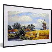 PosterMonkey Fotolijst incl. Poster - Schilderij - Boerderij - Molen - Olieverf - 60x40 cm - Posterlijst